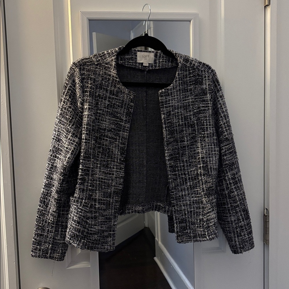 LOFT Navy & White Tweed Peplum Blazer